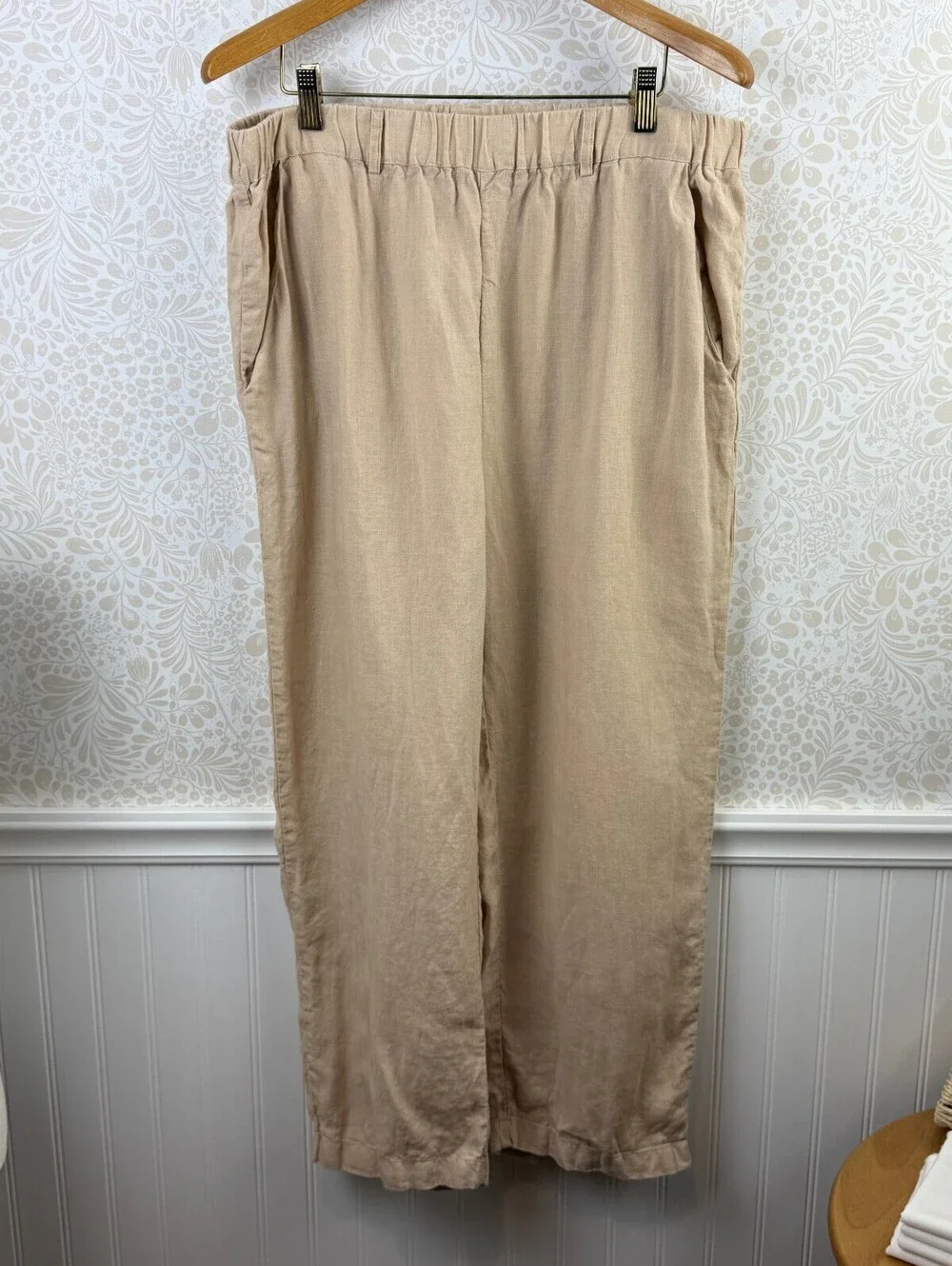 Quince Light Tan Flax 100% European Linen Pull on Pants - Size - Large
